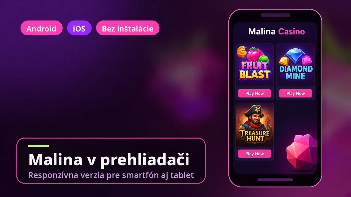 Malina Casino v mobilnom prehliadači na smartfóne s Androidom a iOS