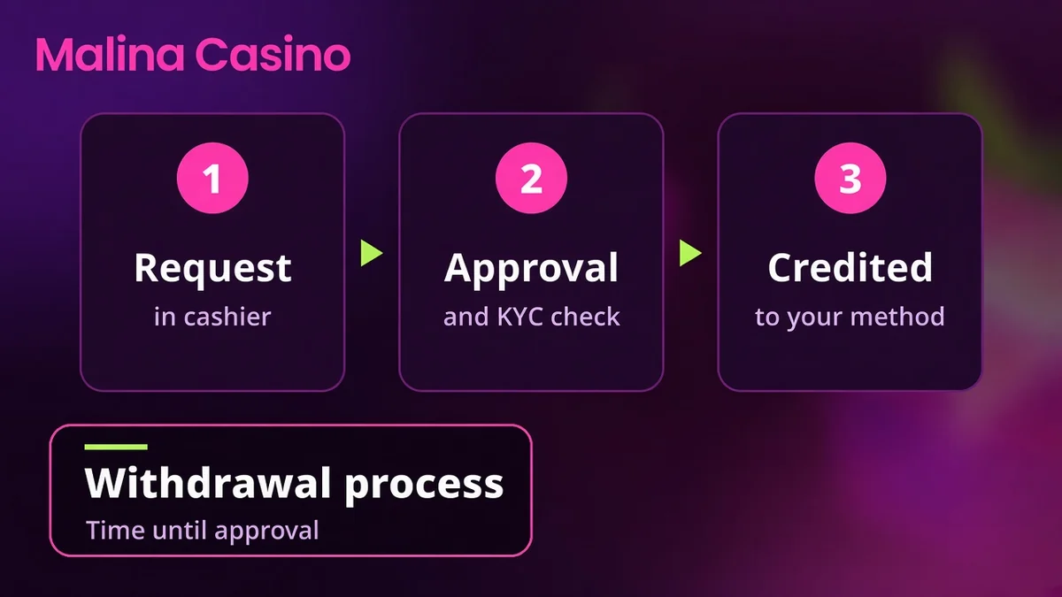 Priebeh výberu v Malina Casino – žiadosť, schválenie a pripísanie